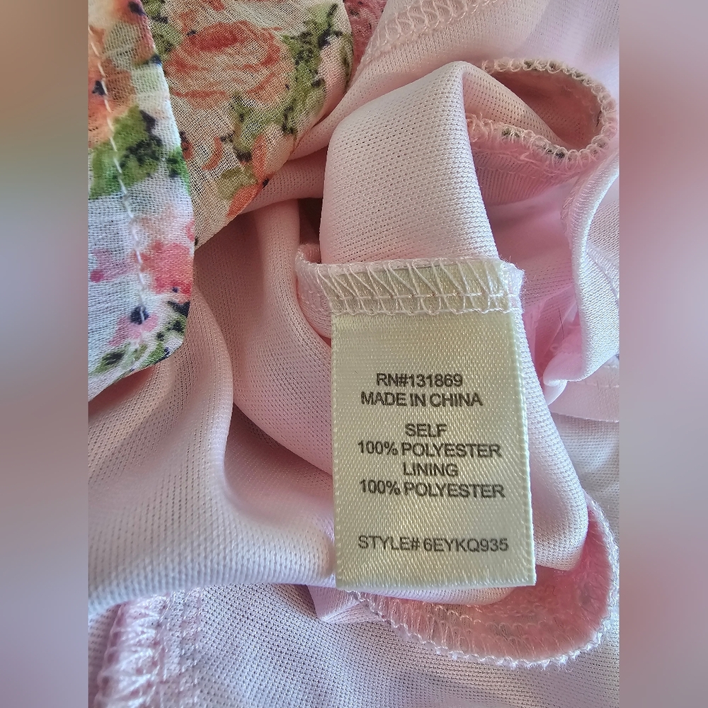 NWT Pink/Green Floral Mini Babydoll On/Off-Shoulder Vintage Look Dress Sz Large - Picture 4 of 5